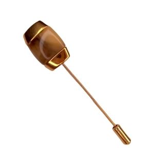 Vintage 1950s Crown Trifari Brown Stone Gold Tone Hat Pin Stick Pin Broo…